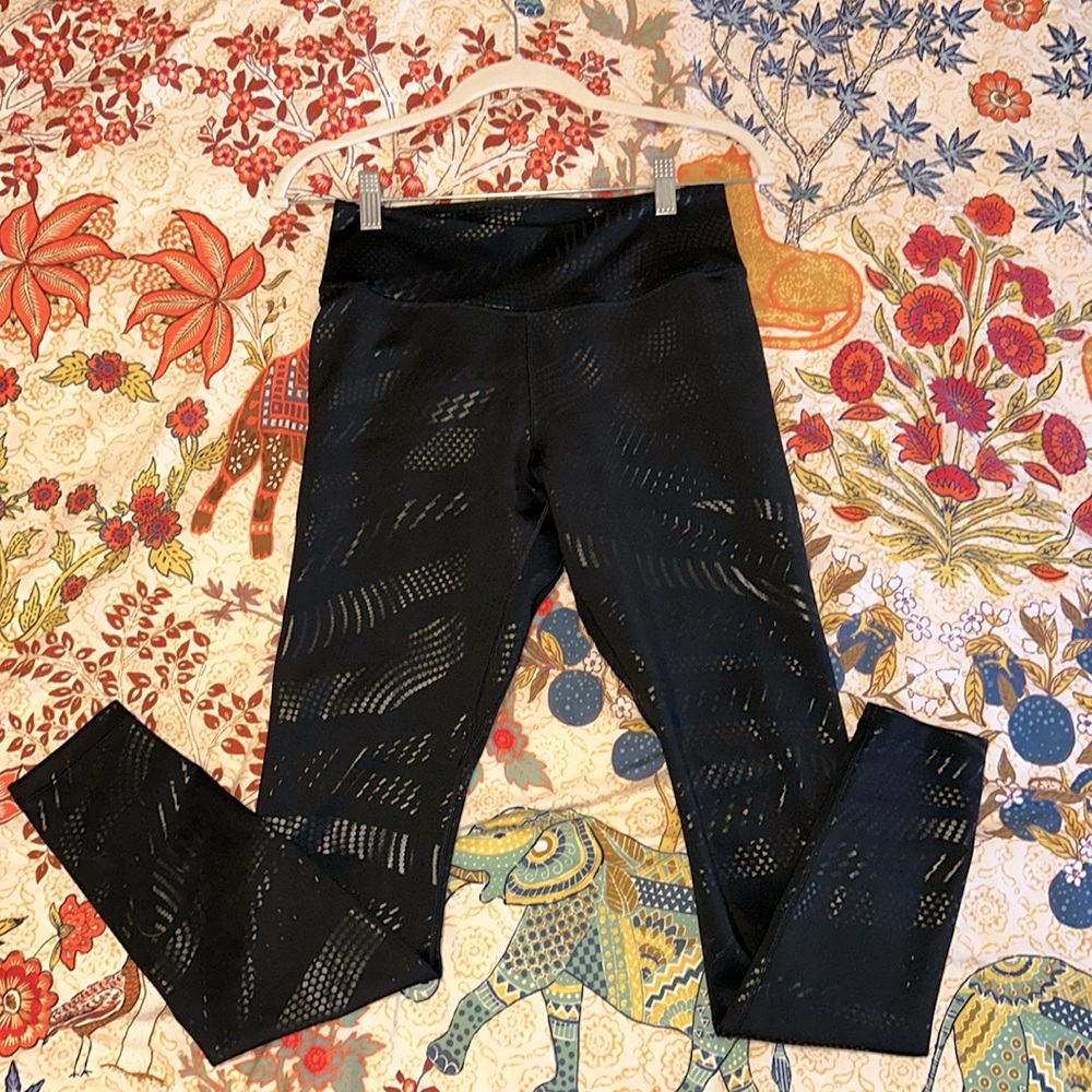 Nike Dri-Fit Running Leggings Black W/ Shiny Black Contrast Print Size M